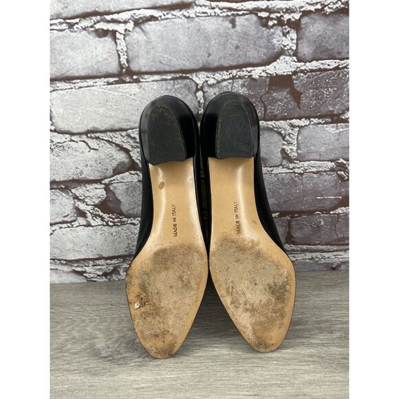 Salvatore Ferragamo Black Leather Gold Bow Designer VTG Heels Women Sz 6AAAA US - Picture 8 of 16